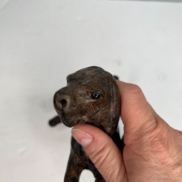 Handcrafted Dark Tan Leather Dog Figurine Sculpture Glass Eyes - Picture 6 of 10